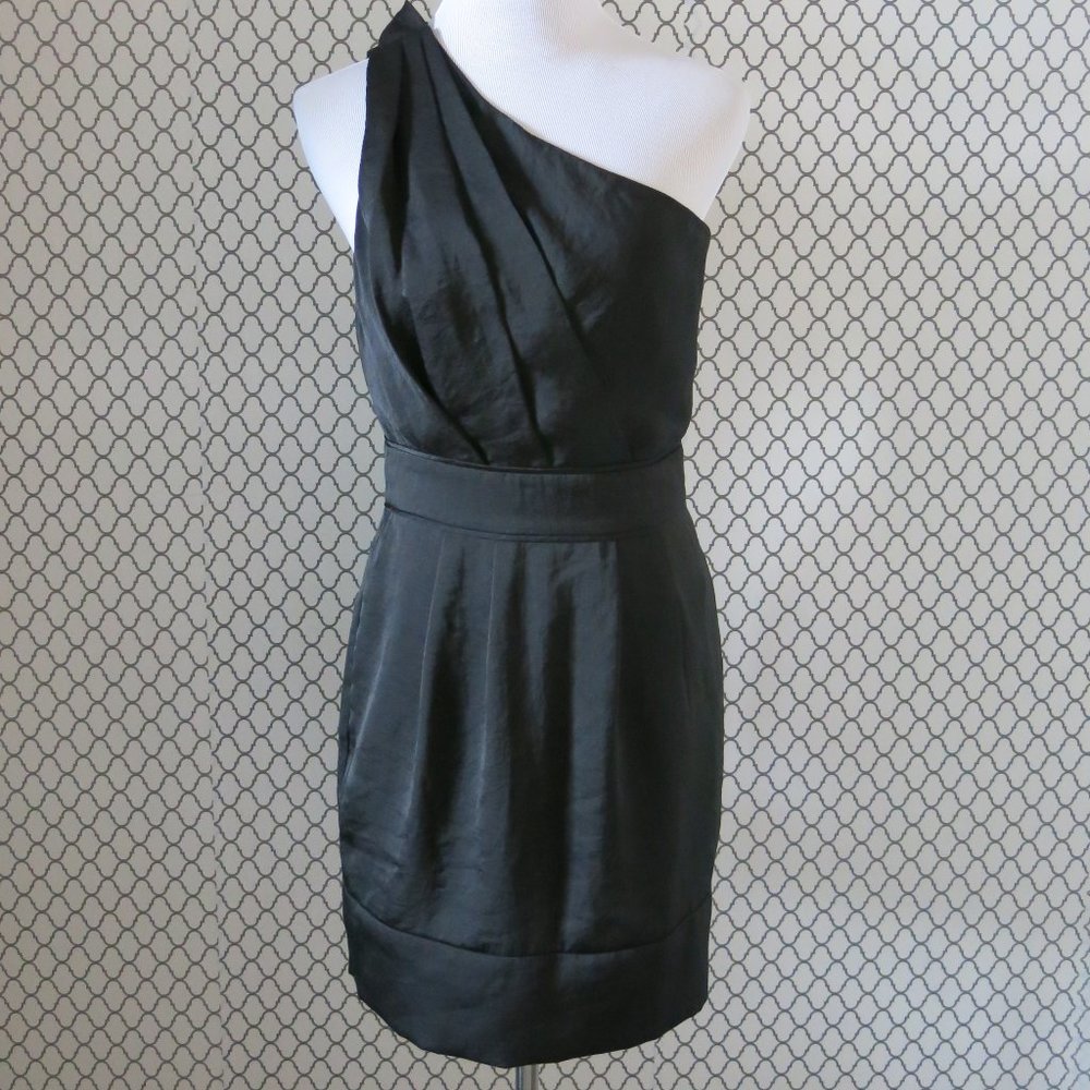 BCBGeneration Pleated Ruffle Strap One Shoulder Black Cocktail Dress - Size 4